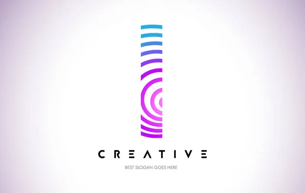 I Lines Warp Logo Design. Icône de lettre faite avec la circulaire pourpre — Image vectorielle