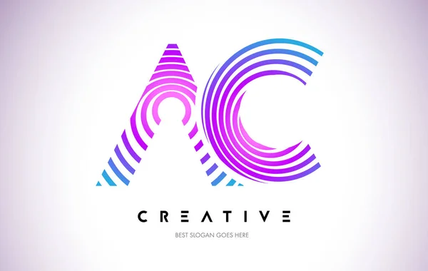 Diseño de Logo Warp de AC Lines. Icono de Letra Hecho con Circular Morado — Vector de stock