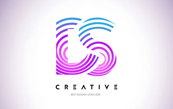 DS Lines Warp Logo Design. Icône de lettre faite avec la circulaire pourpre — Image vectorielle