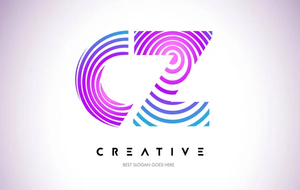 CZ Lines Warp Logo Design. Icône de lettre faite avec la circulaire pourpre — Image vectorielle