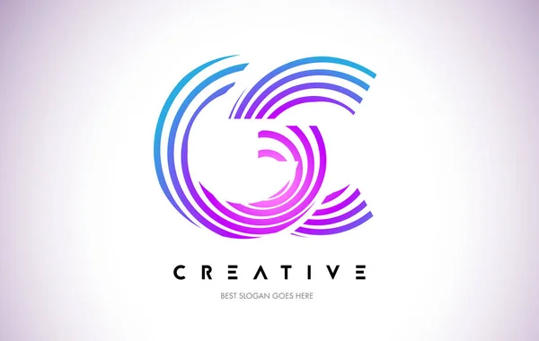 GC Linhas Warp Logo Design. Ícone carta feita com roxo circular — Vetor de Stock