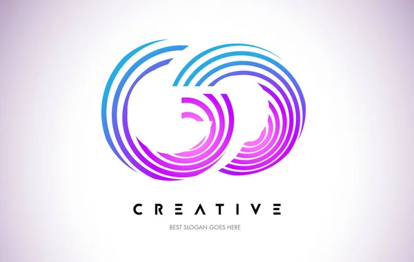 GO Lines Warp Logo Design. Icône de lettre faite avec la circulaire pourpre — Image vectorielle