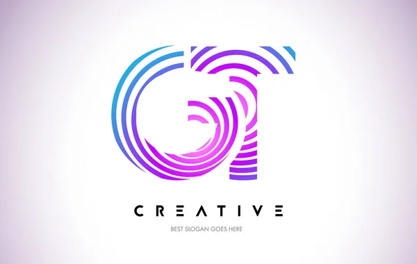 GT Lines Warp Logo Design. Icône de lettre faite avec la circulaire pourpre — Image vectorielle