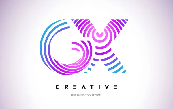 GX Lines Warp Logo Design. Icône de lettre faite avec la circulaire pourpre — Image vectorielle