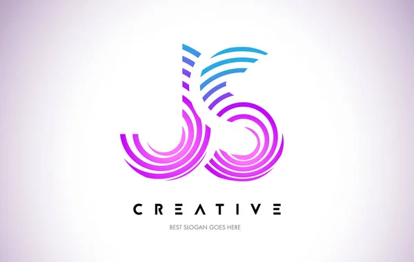 JS Lines Warp Logo Design. Icône de lettre faite avec la circulaire pourpre — Image vectorielle