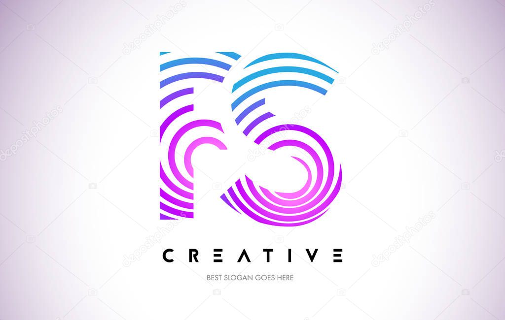 FS Lines Warp Logo Design.Vector Letter Icon Made with Purple Circular Lines.