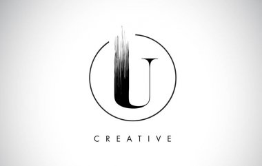U fırça konturu mektup Logo tasarımı. Siyah boya Logo tür simgesi.