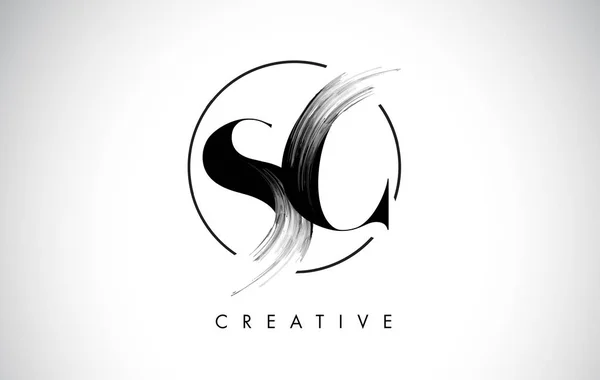 SC Brush Stroke Carta Logo Design. preto pintura logotipo leters ícone — Vetor de Stock