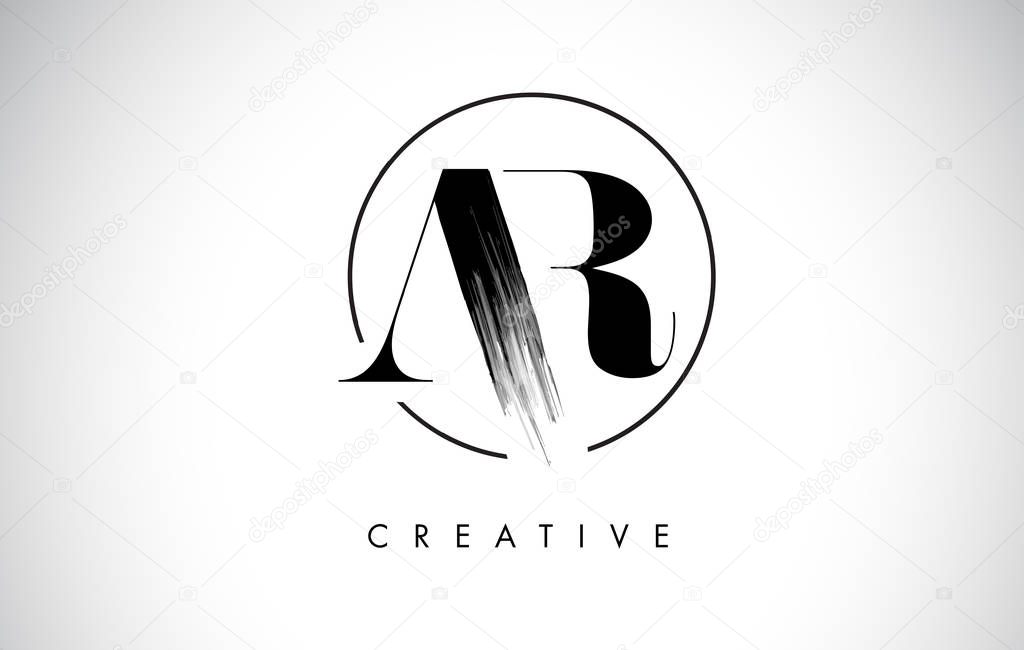 AR Brush Stroke Letter Logo Design. Black Paint Logo Leters Icon with Elegant Circle Vector Design.