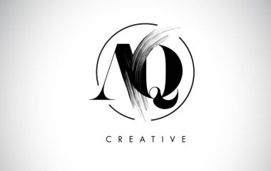 AQ fırça konturu mektup Logo tasarımı. Siyah boya Logo tür simgesi