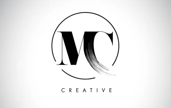 MC Brush Stroke Letter Logo Design. Black Paint Logo Leters Icon — Stock Vector