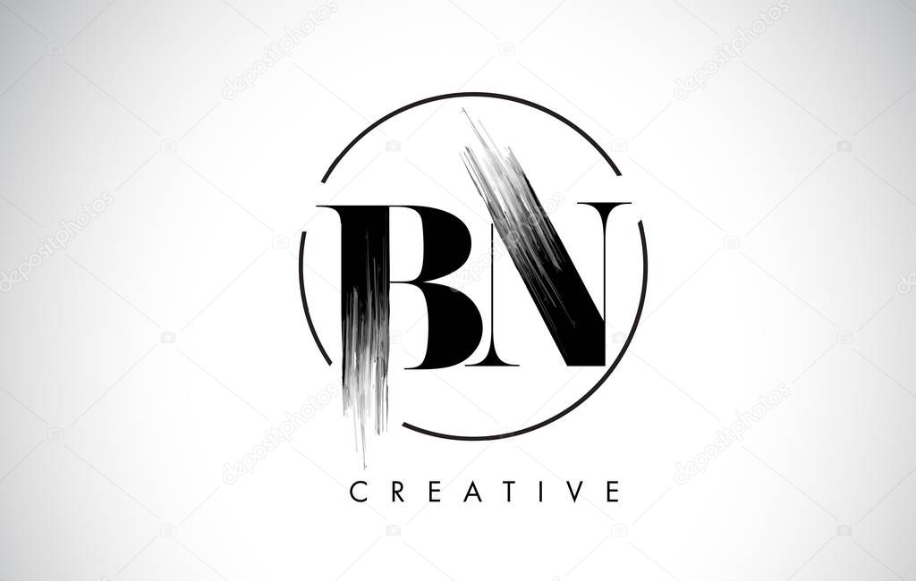 BN Brush Stroke Letter Logo Design. Black Paint Logo Leters Icon with Elegant Circle Vector Design.