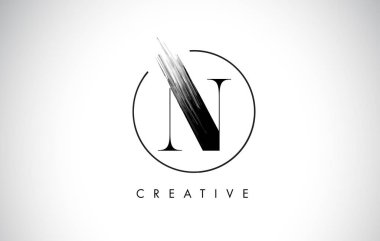 N fırça konturu mektup Logo tasarımı. Siyah boya Logo tür simgesi.