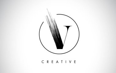 V fırça konturu mektup Logo tasarımı. Siyah boya Logo tür simgesi.
