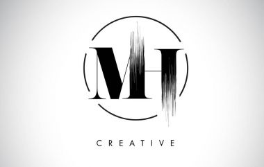MH fırça konturu mektup Logo tasarımı. Siyah boya Logo tür simgesi