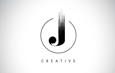 J fırça konturu mektup Logo tasarımı. Siyah boya Logo tür simgesi.