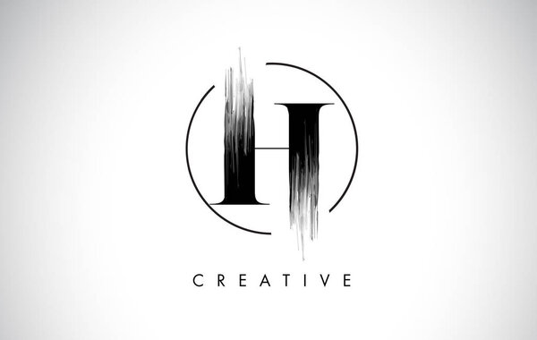 H Brush Stroke Letter Logo Design. Black Paint Logo Leters Icon.