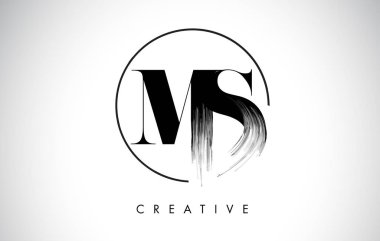 MS fırça konturu mektup Logo tasarımı. Siyah boya Logo tür simgesi