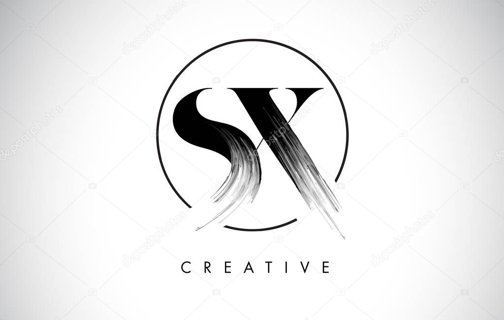 SX Brush Stroke Letter Logo Design. Black Paint Logo Leters Icon with Elegant Circle Vector Design.