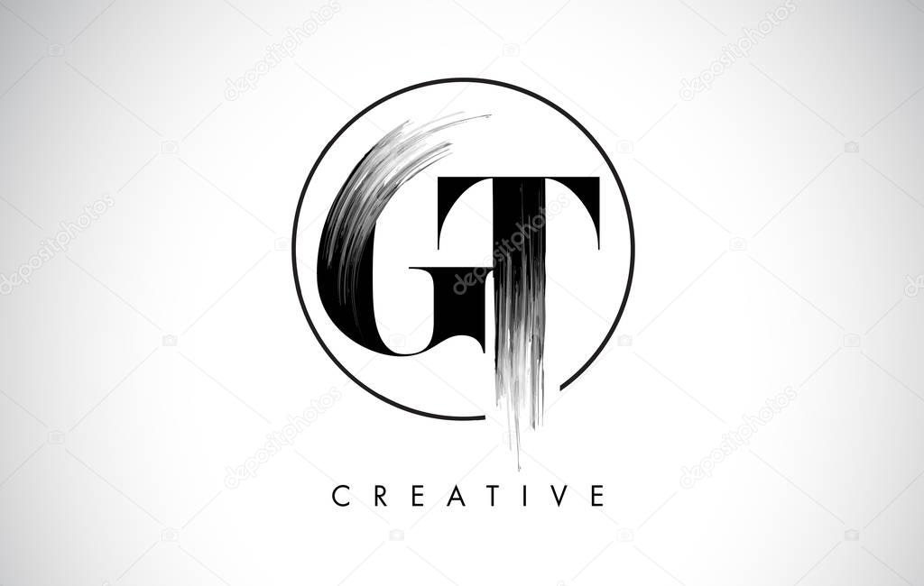 GT Brush Stroke Letter Logo Design. Black Paint Logo Leters Icon with Elegant Circle Vector Design.
