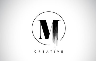 M fırça konturu mektup Logo tasarımı. Siyah boya Logo tür simgesi.