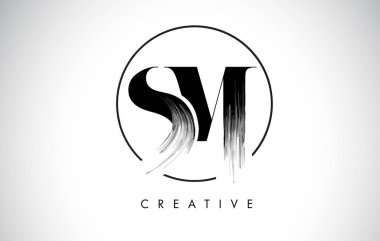 SM fırça konturu mektup Logo tasarımı. Siyah boya Logo tür simgesi