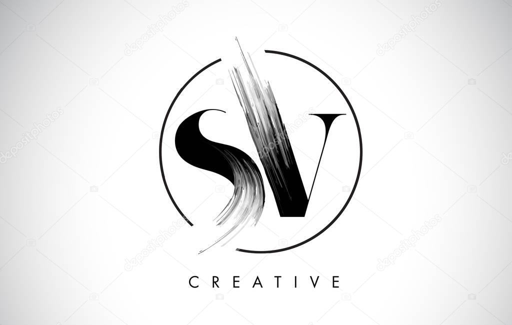 SV Brush Stroke Letter Logo Design. Black Paint Logo Leters Icon with Elegant Circle Vector Design.