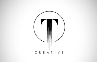 T fırça konturu mektup Logo tasarımı. Siyah boya Logo tür simgesi.