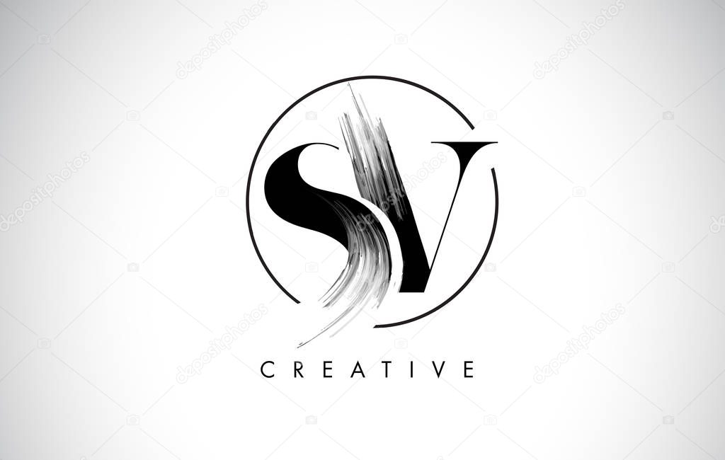 SV Brush Stroke Letter Logo Design. Black Paint Logo Leters Icon with Elegant Circle Vector Design.