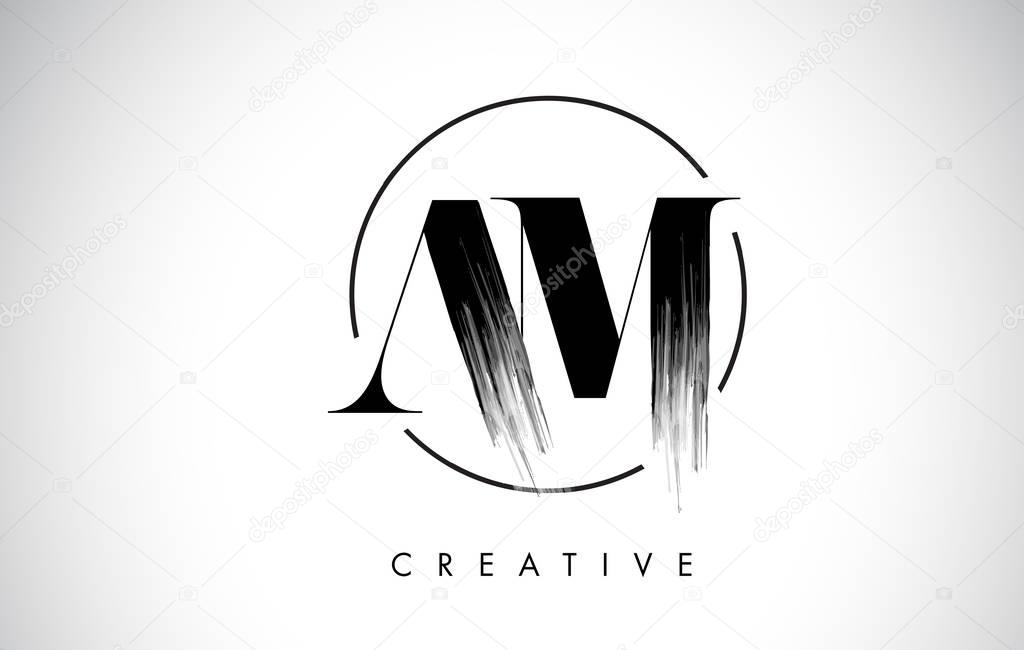 AM Brush Stroke Letter Logo Design. Black Paint Logo Leters Icon