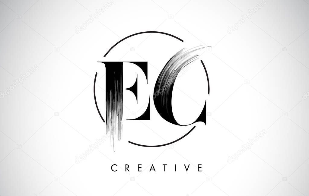 EC Brush Stroke Letter Logo Design. Black Paint Logo Leters Icon with Elegant Circle Vector Design.