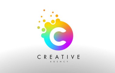 C gökkuşağı nokta harf Logo. Mektup tasarlamak vektör renkli D ile