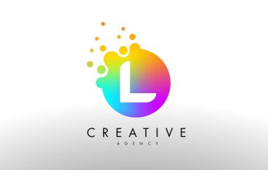 L gökkuşağı nokta harf Logo. Mektup tasarlamak vektör renkli D ile
