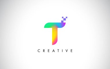 T renkli Logo mektup tasarlamak vektör. Yaratıcı gökkuşağı gradyan 
