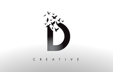 D Logo mektup--dan dağılmakta ve uçan kuş sürüsü ile