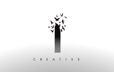 Ben Logo mektup--dan dağılmakta ve uçan kuş sürüsü ile