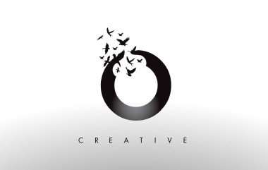 O Logo mektup--dan dağılmakta ve uçan kuş sürüsü ile