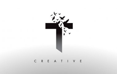 T Logo mektup--dan dağılmakta ve uçan kuş sürüsü ile