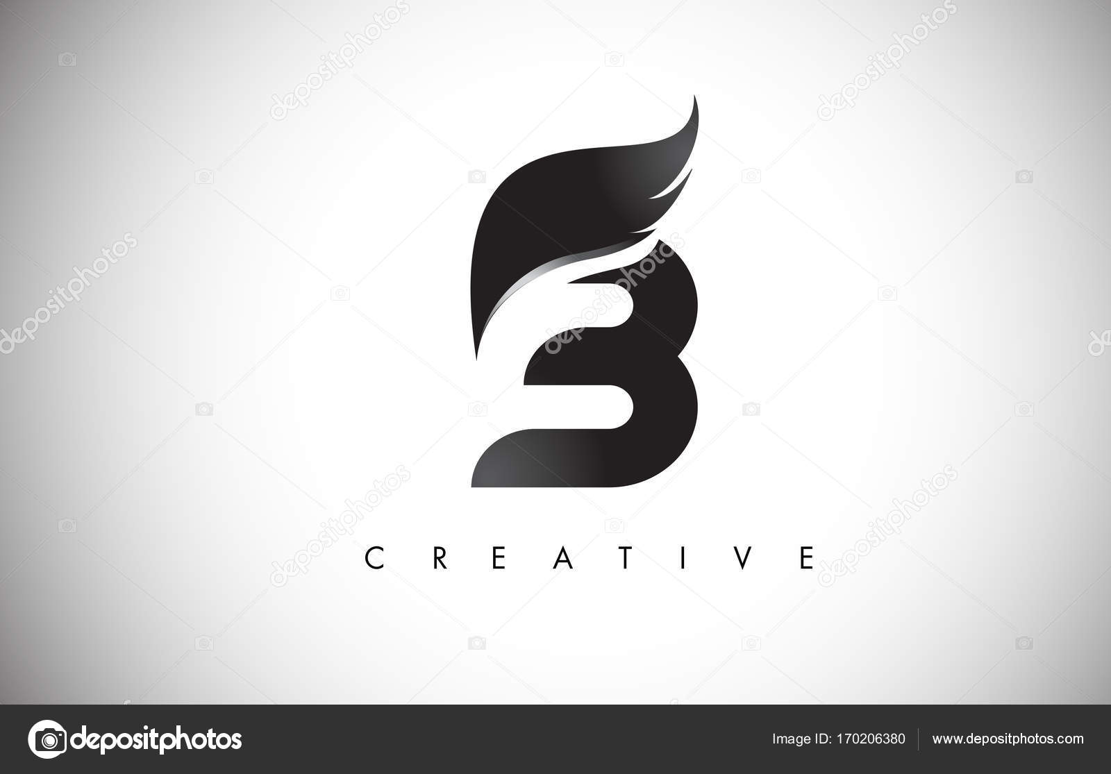B Lettre Wings Logo Design Avec Oiseau Noir Fly Wing Icône