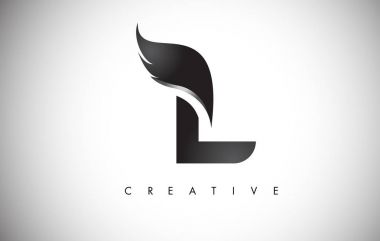 L harfi kanatları Logo tasarımı siyah kuş sinek kanadı simgesi.