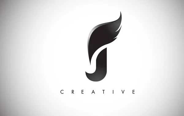 J Lettre Ailes Logo Design avec Black Bird Fly Wing Icône . — Image vectorielle