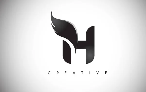 H Carta Asas Logo Design com Black Bird Fly Wing Icon . — Vetor de Stock