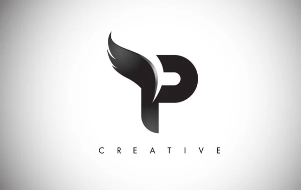 Дизайн логотипа P Letter Wings с изображением крыла черной птицы . — стоковый вектор