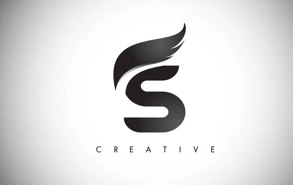 S Carta Asas Logo Design com Black Bird Fly Wing Icon . — Vetor de Stock