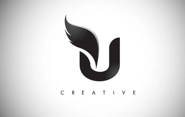 U carta alas logotipo diseño con negro pájaro volar ala icono . — Vector de stock