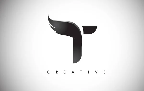 T lettre ailes logo conception avec Black Bird Fly Wing Icône . — Image vectorielle