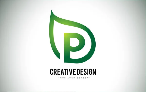 P Folha Logo Letter Design com esboço de folha verde — Vetor de Stock