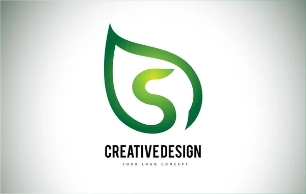 Conception de lettre de logo de feuille de S avec le contour vert de feuille — Image vectorielle