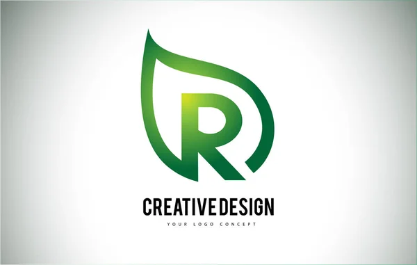 R Blatt Logo Buchstabendesign mit grünem Blattumriss — Stockvektor