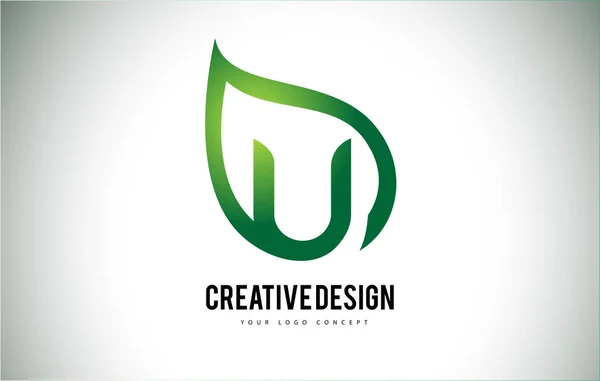 Diseño de la letra del logotipo de la hoja U con contorno de hoja verde — Vector de stock